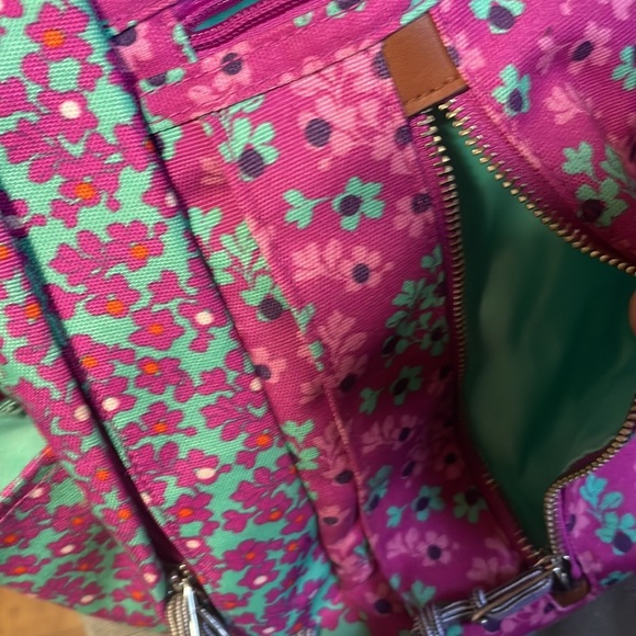 Purple + teal Vera Bradley floral backpack 5+ pockets w 3 main compartments - Picture 5 of 7